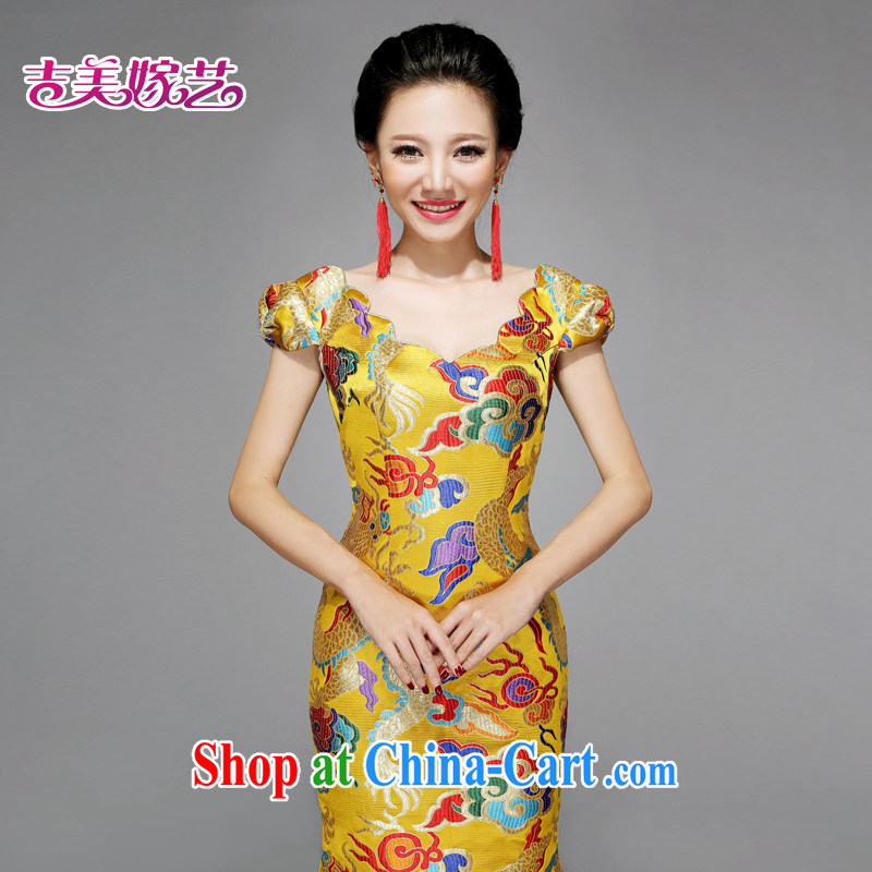 wedding dresses, marry us performing arts 2015 new bag shoulder Chinese qipao improved long QP 7570 bridal dresses gold L, Jimmy married arts, and shopping on the Internet