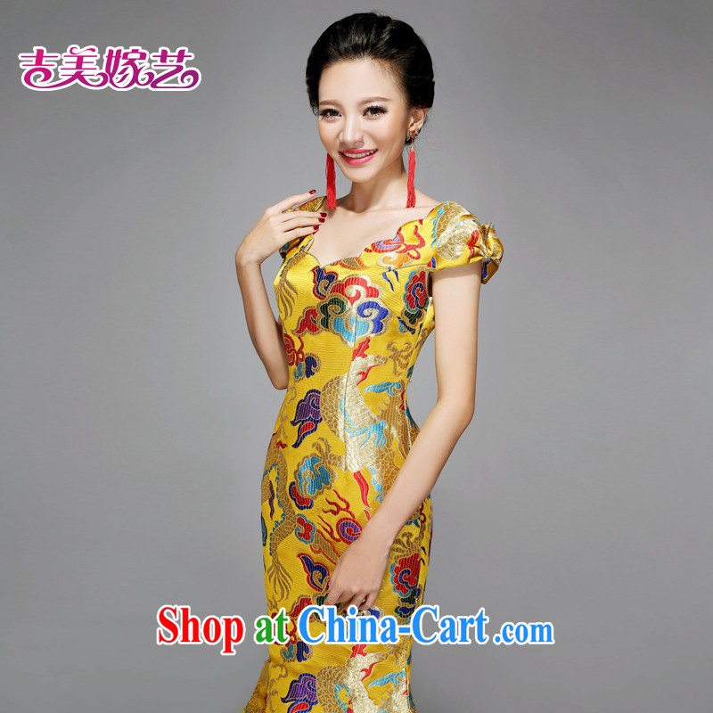 wedding dresses, marry us performing arts 2015 new bag shoulder Chinese qipao improved long QP 7570 bridal dresses gold L, Jimmy married arts, and shopping on the Internet