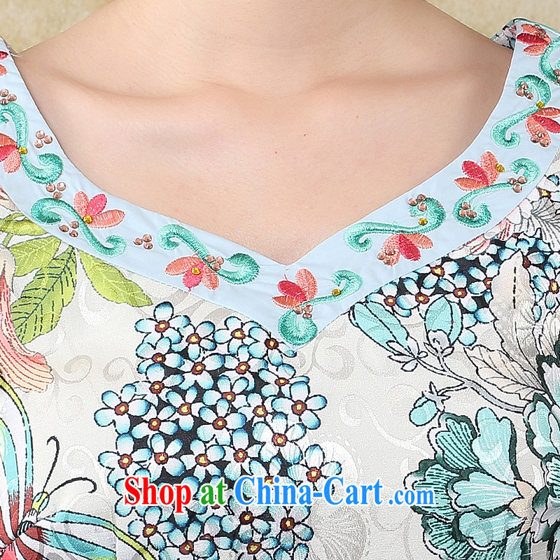 2014 counters and embroidery cotton the cheongsam short, no fork chopper cultivating flower dresses package mail 424,184 564,128 green XXL, Oriental and nobles, and shopping on the Internet