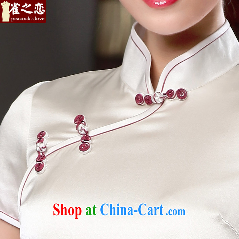 Birds love the boat whilst 2015 spring new 100% silk short-sleeved hand embroidery cheongsam QD 535 meters white XL, birds love, shopping on the Internet