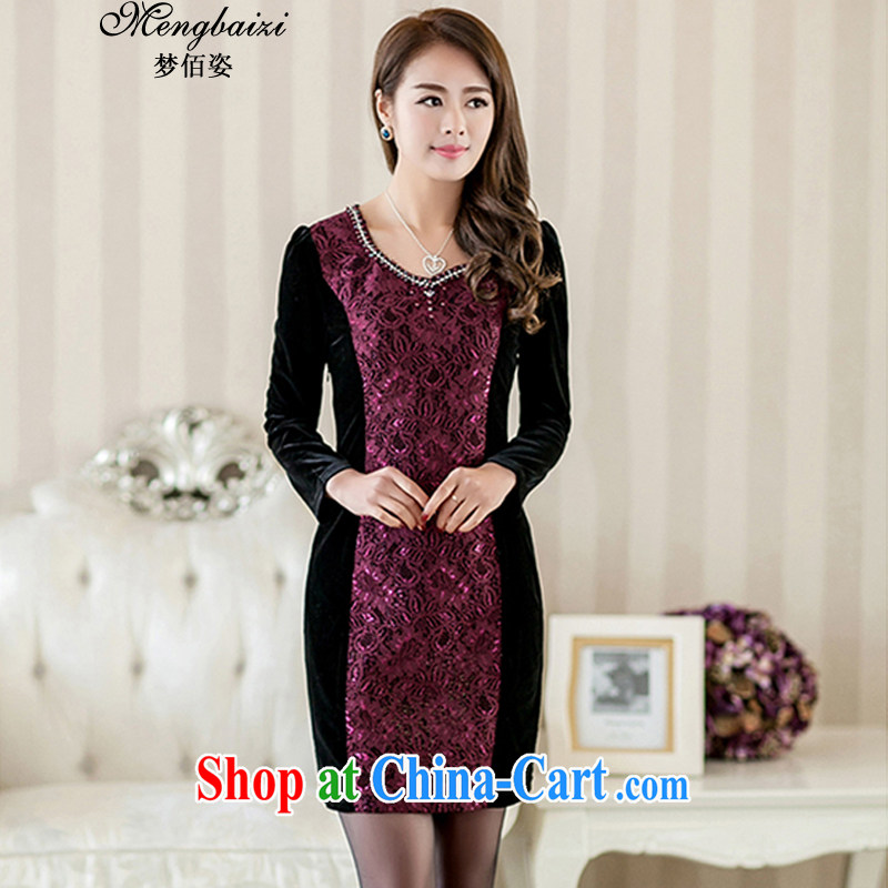 Let Bai colorful 2015 New Style embroidered hot drill long-sleeved dresses larger female QP905 _red XXXL