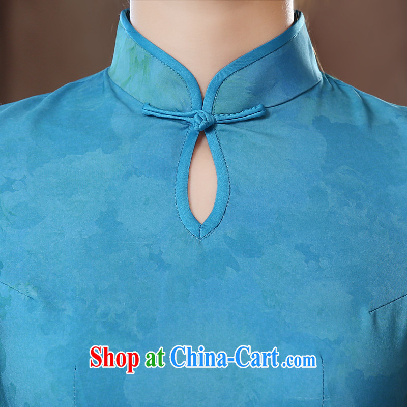 Morning dresses, new summer retro long improved stylish sauna silk silk Chinese qipao dress and the blue XL morning land, shopping on the Internet