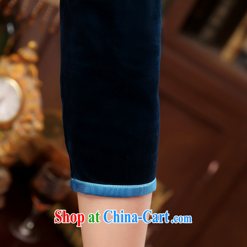 Early Morning, spring and autumn 2015 new stylish improved retro short velvet cuff in cheongsam dress 3 blue XXL morning land, shopping on the Internet