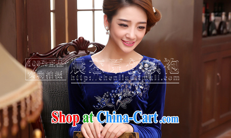 Morning, Autumn 2014 new stylish improved retro short, long-sleeved velvet dress skirt Princess Royal Blue blue XXL pictures, price, brand platters! Elections are good character, the national distribution, so why buy now enjoy more preferential! Health