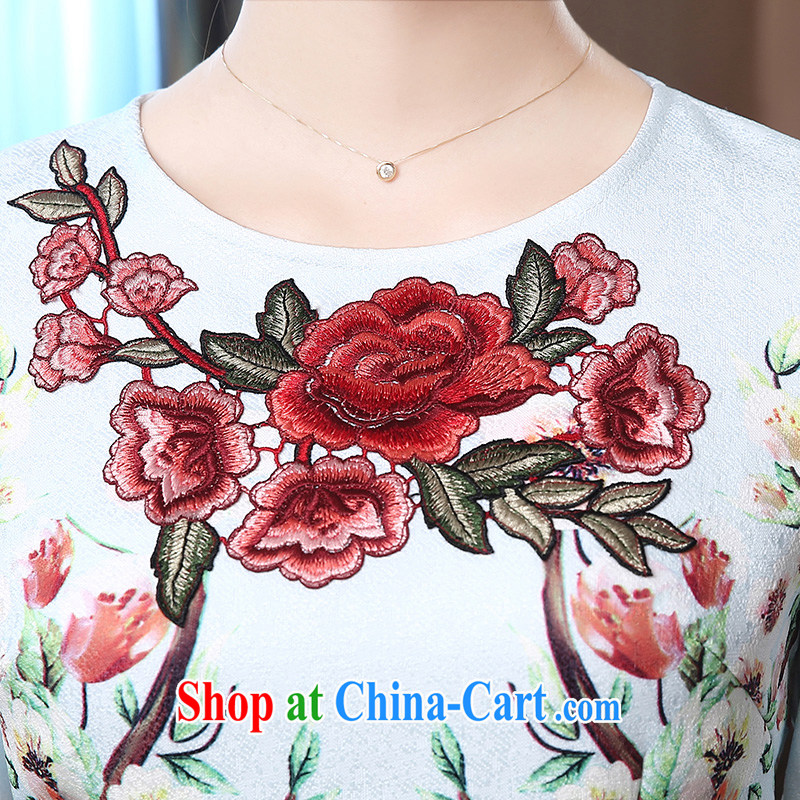 The CYD HO Kwun Tong' Yee-mei long-sleeved round-collar improved fashion dresses 2015 spring loaded onto the embroidery dresses QZ 4801 blue XL, Su-looked Tang, and shopping on the Internet