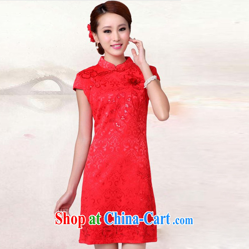 Maple floral displays the 2014 wedding dresses bows new summer, red wedding dress high collar dress qipao F 6601 B red M, maple exotic flowers, and shopping on the Internet