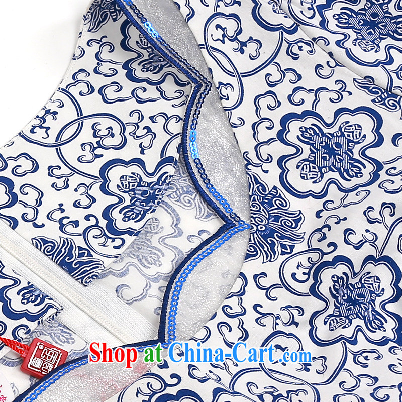 2014 girls summer new stylish fresh Chinese improvement of traditional blue and white porcelain beauty cheongsam dress 4116 4116 blue and white porcelain XL sporting, wind, shopping on the Internet