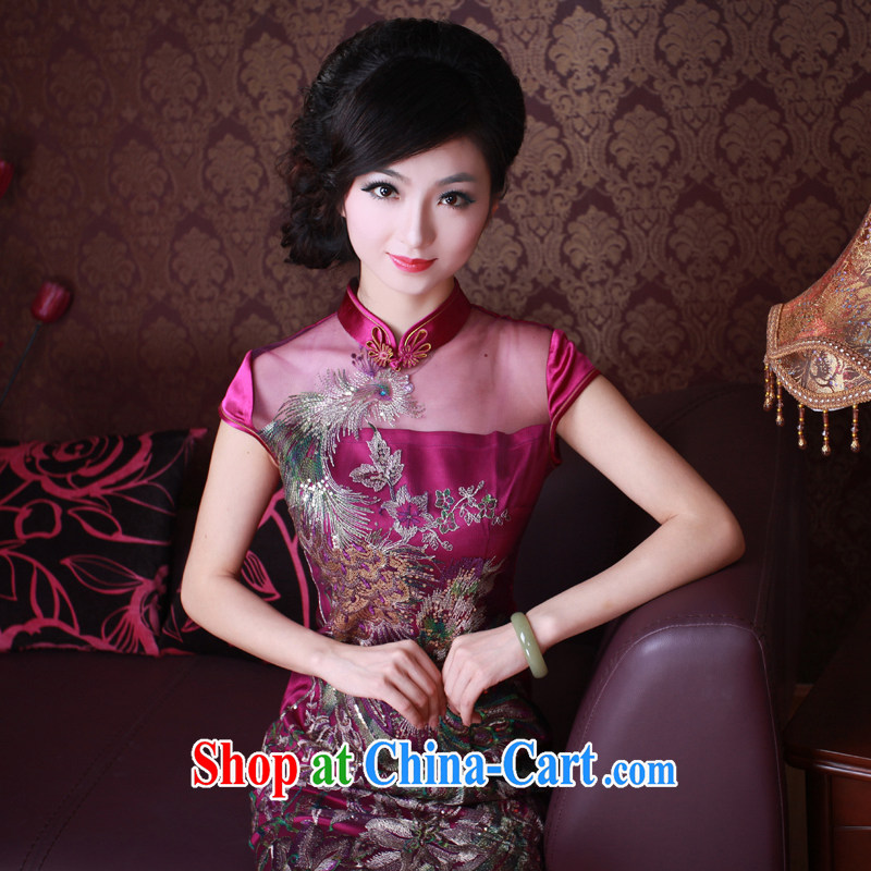 The Ruyi wind -- 2015 new spring improved cheongsam lace purple Phoenix stylish evening gown 0138 0138 purple Phoenix L