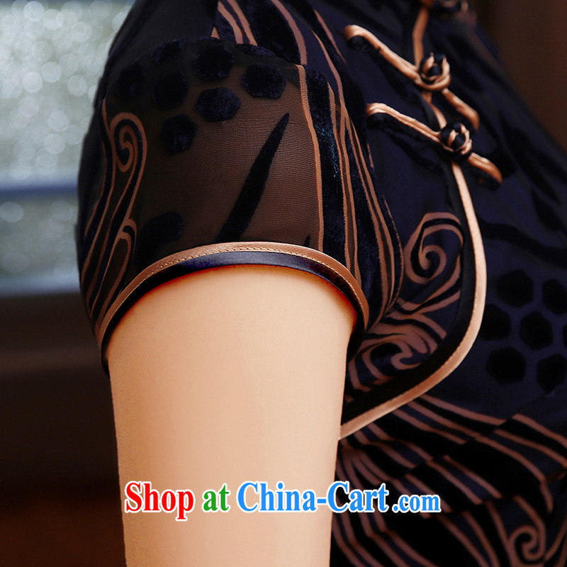 The CYD HO Kwun Tong' disappearing beauty 2015 retro dresses and stylish appearance improved cheongsam dress QD 4802 dark blue XXL, Sau looked Tang, shopping on the Internet