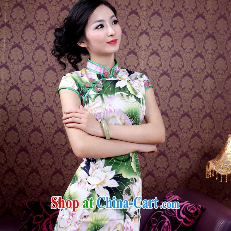 ruyi, 2014 new summer Lotus Stylish retro Chinese daily improved female cheongsam dress 2156 2156 green XL I should be grateful if you wish, wind, shopping on the Internet