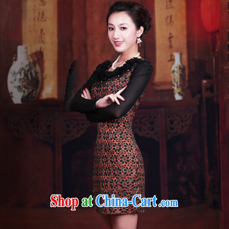 Unwind after the 2014 spring loaded new women dress retro long-sleeved improved stylish lace cheongsam dress 3071 3071 orange XL sporting, wind, and shopping on the Internet