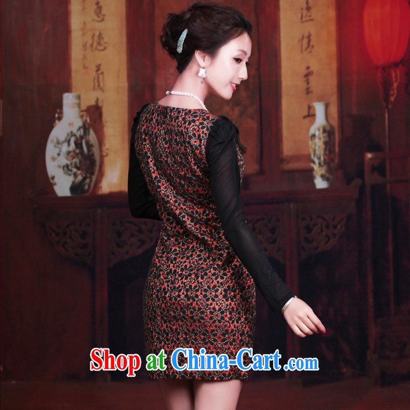 Unwind after the 2014 spring loaded new women dress retro long-sleeved improved stylish lace cheongsam dress 3071 3071 orange XL sporting, wind, and shopping on the Internet