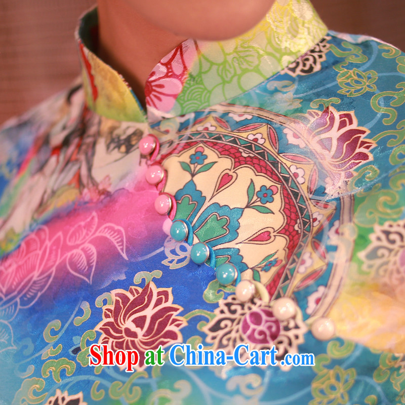 Wind sporting new clothes cheongsam dress stylish stamp daily retro improved cheongsam dress 4338 4338 blue XXL sporting, wind, and shopping on the Internet