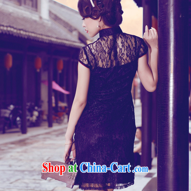 The Ruyi wind -- 2015 new summer imported Lace Embroidery improved retro style banquet dresses 0248 0248 black XXL sporting, wind, shopping on the Internet