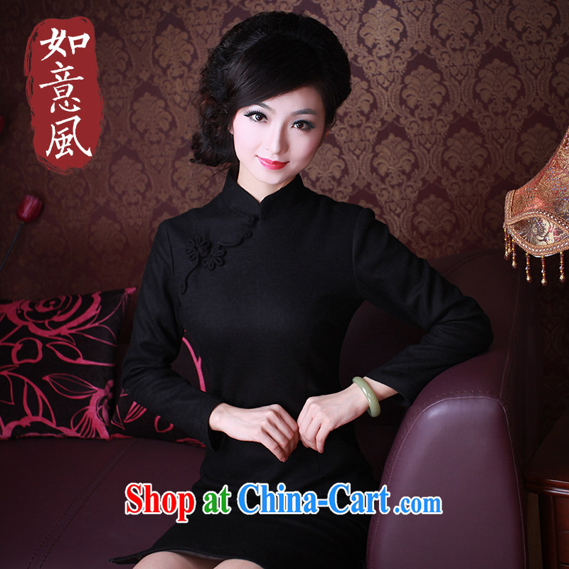 ruyi, 2014 new autumn and winter long-sleeved style with improved stylish everyday dresses dresses 3088 3088 pure black S