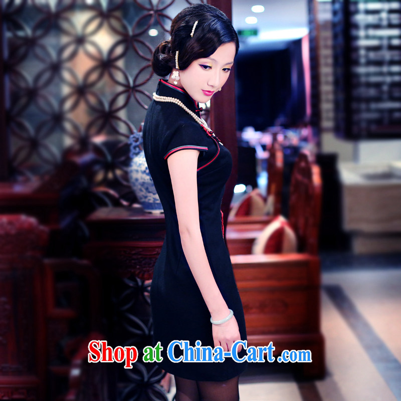 Unwind after the 2015 autumn and winter clothes new Peony retro style thick, short cheongsam dress 3060 3060 black XL sporting, wind, and shopping on the Internet