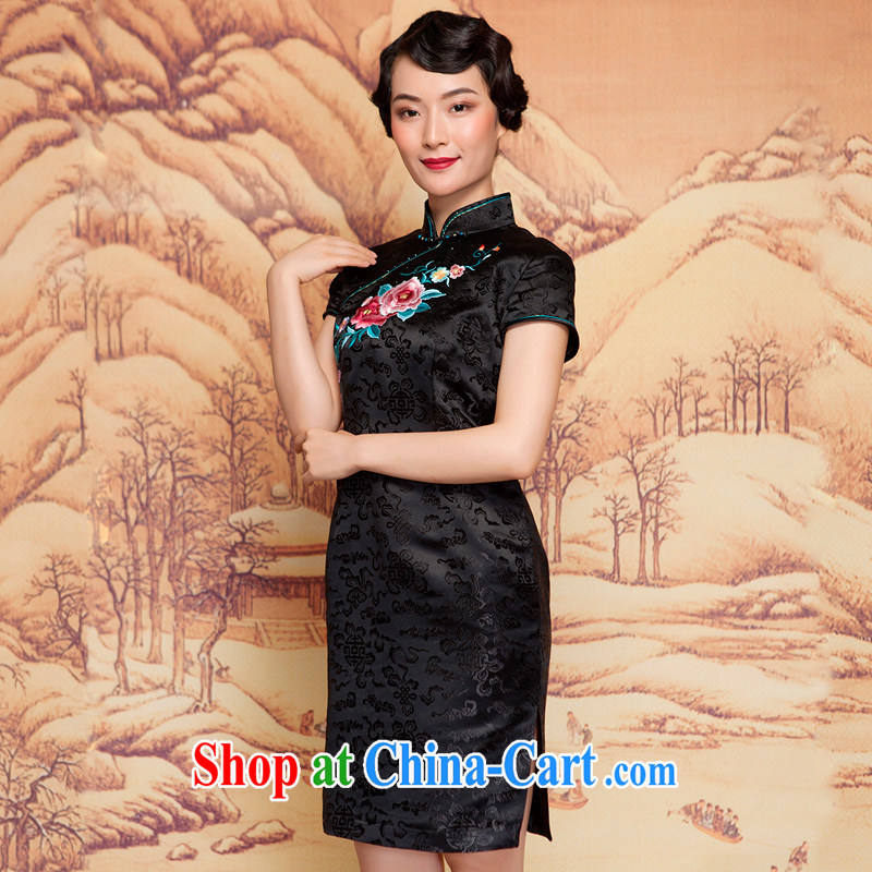 Wood is really the 2015 spring and summer new embroidered beauty short winter cheongsam dress 22,131 01 black XXL (B), wood really has, shopping on the Internet