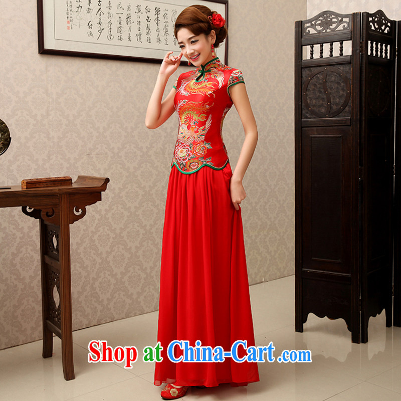 Rain is still clothing bridal wedding dresses wedding dress toast clothing red improved in long sleeves, Chinese qipao QP 489 red short-sleeved L, rain is clothing, and shopping on the Internet