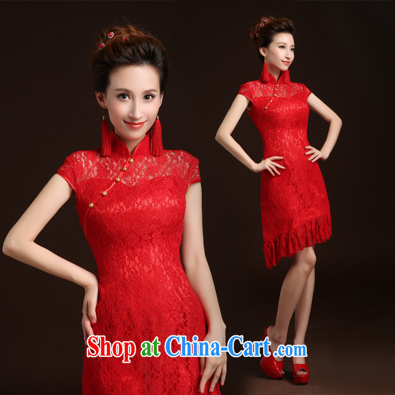 Qi wei served toast summer 2015 new small dress Korean red short, Retro dresses lace beauty wedding dresses Princess package shoulder bridal back doors dresses, red custom is not returned to the $30, Qi wei (QI WAVE), online shopping