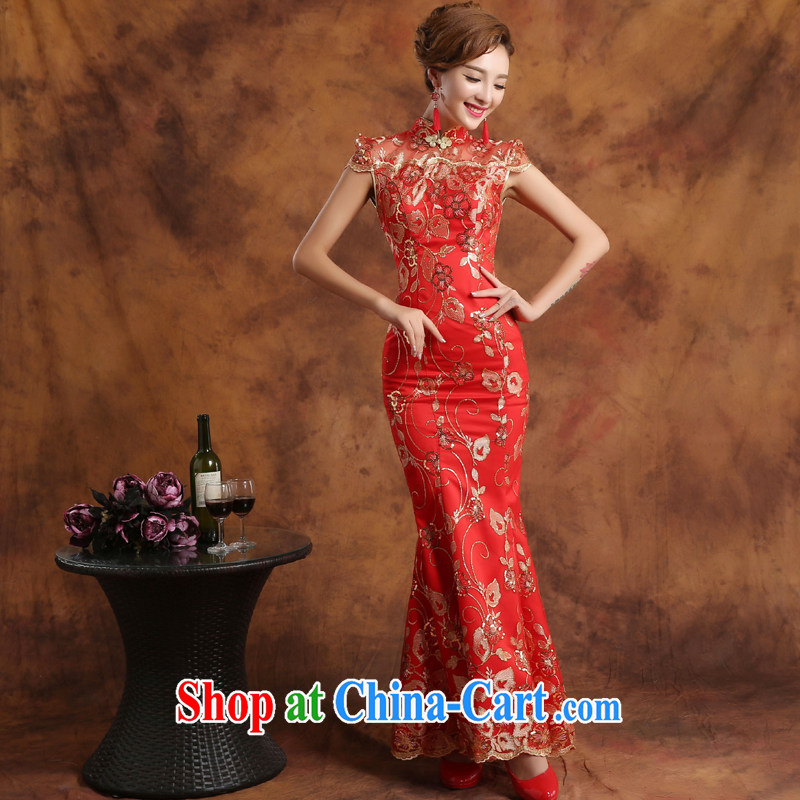 Qi wei summer 2015 new Korean bridal red package shoulder-length beauty, dress wedding toast serving retro improved cheongsam dress female Red custom final demand plus $30, Qi wei (QI WAVE), online shopping
