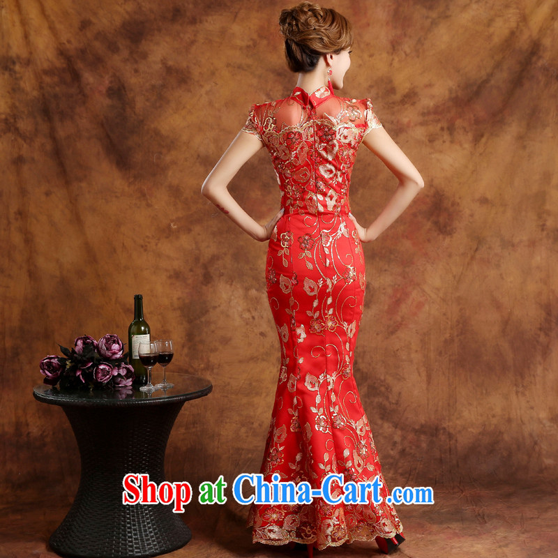 Qi wei summer 2015 new Korean bridal red package shoulder-length beauty, dress wedding toast serving retro improved cheongsam dress female Red custom final demand plus $30, Qi wei (QI WAVE), online shopping