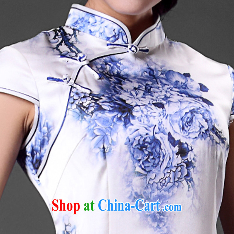 Blue and white porcelain heavy Silk Cheongsam summer improved standard skirt ZS 440 blue XXXL (2 feet 5 waist), CHOSHAN LADIES, shopping on the Internet