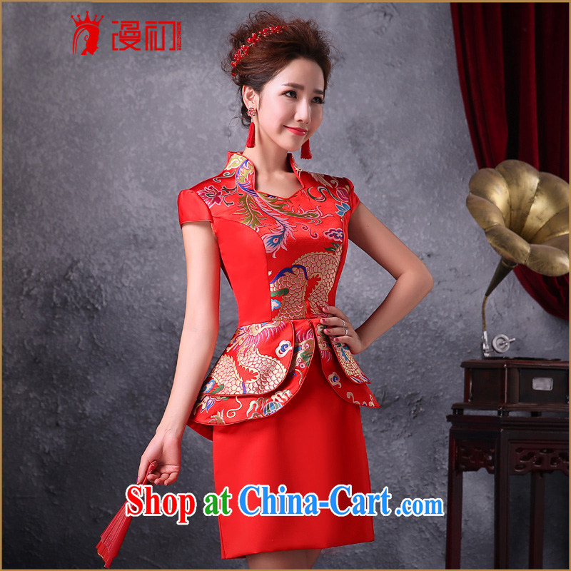 Early definition 2015 new improved cheongsam red bridal toast clothing retro fashion style dress uniforms female Red XXL, diffuse, and shopping on the Internet