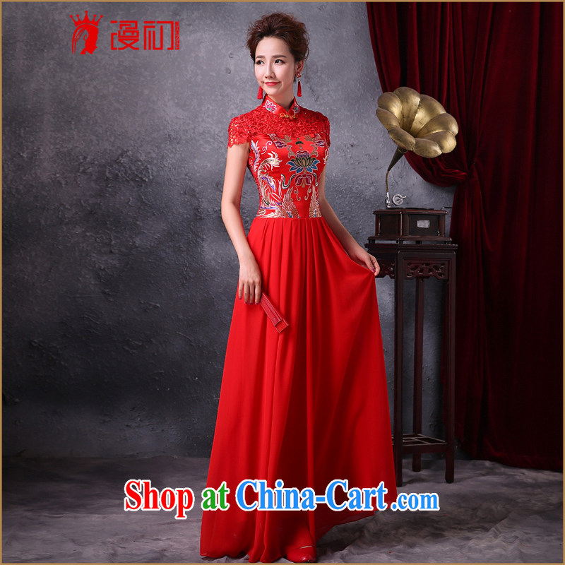 Early spread in winter 2015, wedding dresses long lace bows serve elegant moderator dress Welcome Kit red XXL