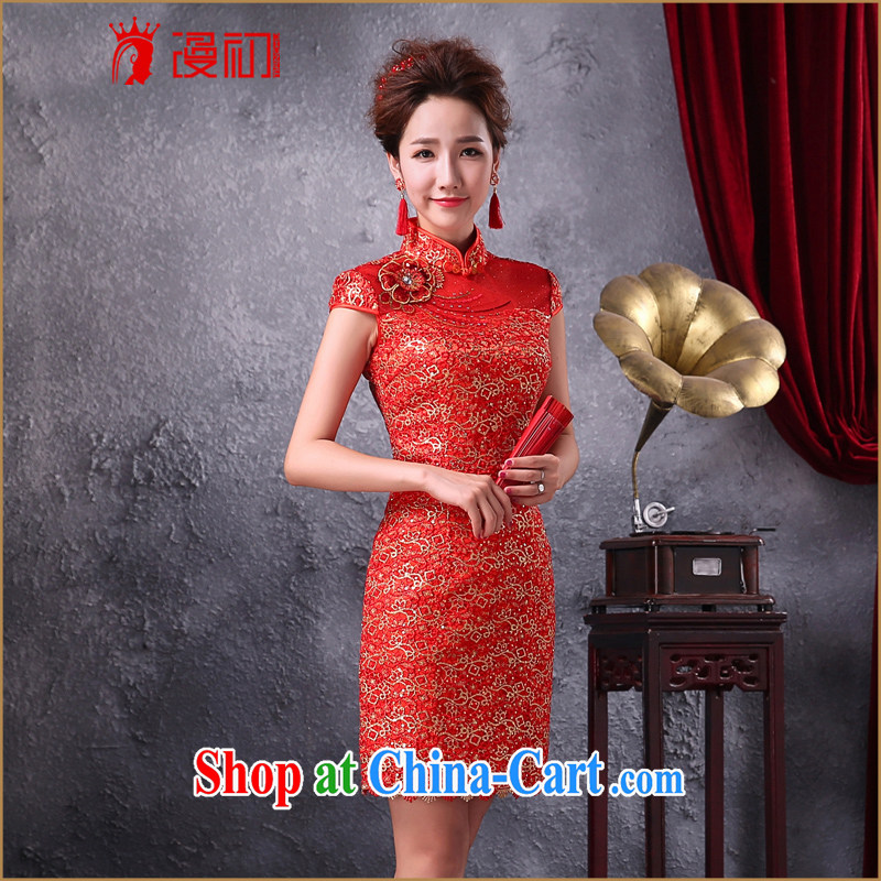 Diffuse early winter 2015 New Red dresses short retro improved bridal toast serving upscale lace dress red XXL