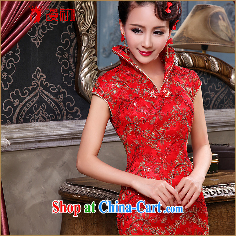 Early definition marriage red long, large, for the hard-pressed Chinese improved cheongsam retro lace bridal toast serving red XXL, diffuse, and shopping on the Internet