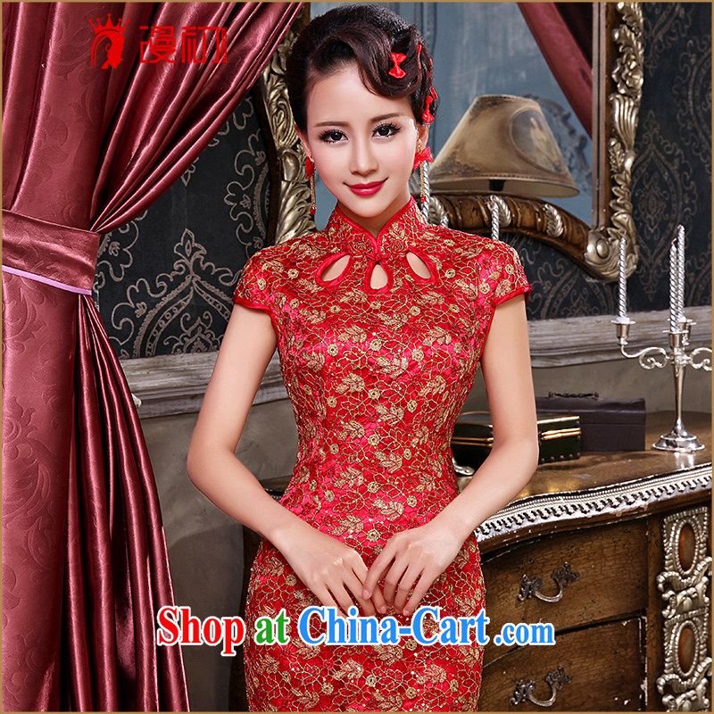 Early definition wedding dresses 2015 winter clothing new marriage toast serving long cultivating retro lace crowsfoot cheongsam red XXL, diffuse, and shopping on the Internet