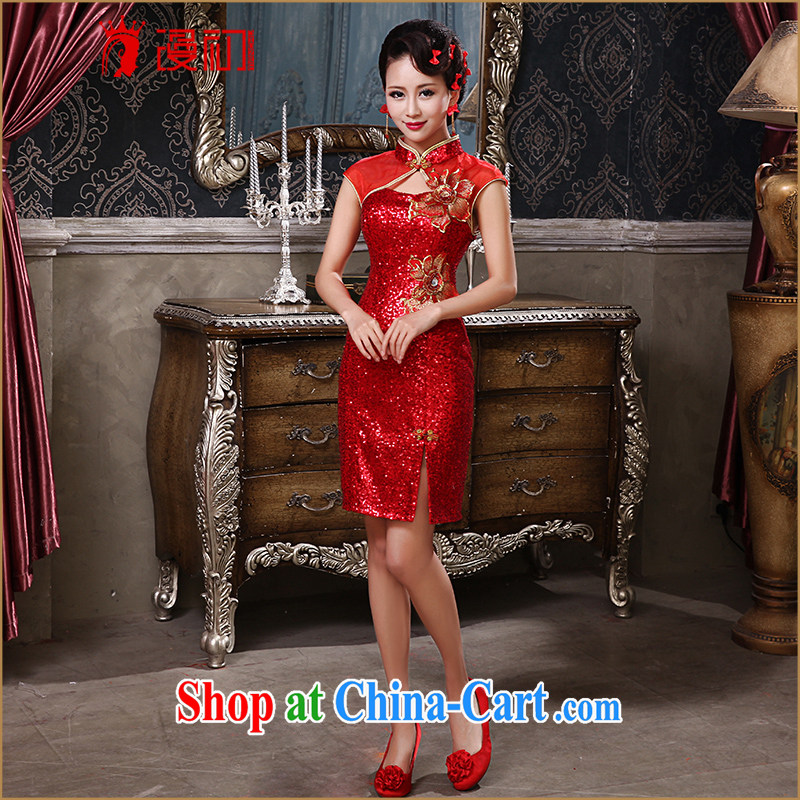 Early animated evening dress new 2015 bright red short on cultivating the truck graphics thin retro dresses wedding toast serving red XXL