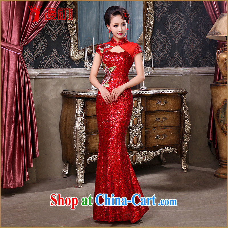 Definition 2015 early winter long robes new Chinese Antique, lace crowsfoot dresses bridal red toast serving late red XXL