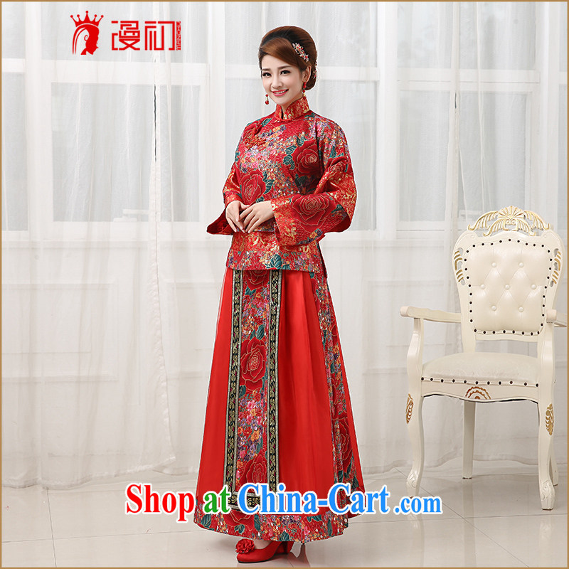 Early definition 2015 new Chinese wedding-su Wo service elegant atmosphere retro embroidery, for long-sleeved dresses costumes red XXL code early definition, shopping on the Internet