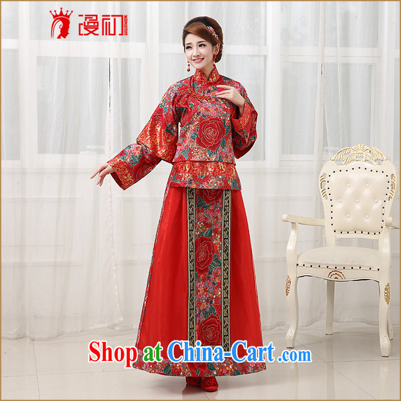 Early definition 2015 new Chinese wedding-su Wo service elegant atmosphere retro embroidery, for long-sleeved dresses costumes red XXL code early definition, shopping on the Internet