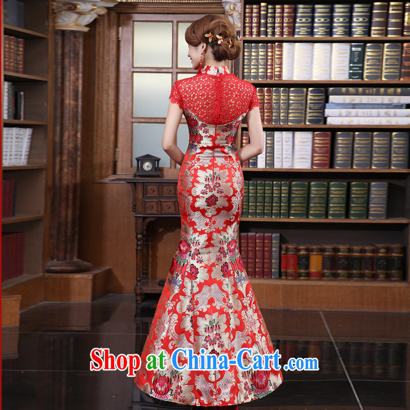 Early definition 2015 New Red bridal wedding dress improved stylish retro long cheongsam dress uniform toast spring red XXL, diffuse, and shopping on the Internet