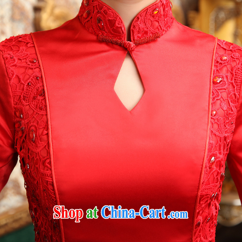 Early definition marriage improved stylish bows clothes 2015 New Red cheongsam dress autumn and winter brides small dress retro short cheongsam red XXL, diffuse, and shopping on the Internet