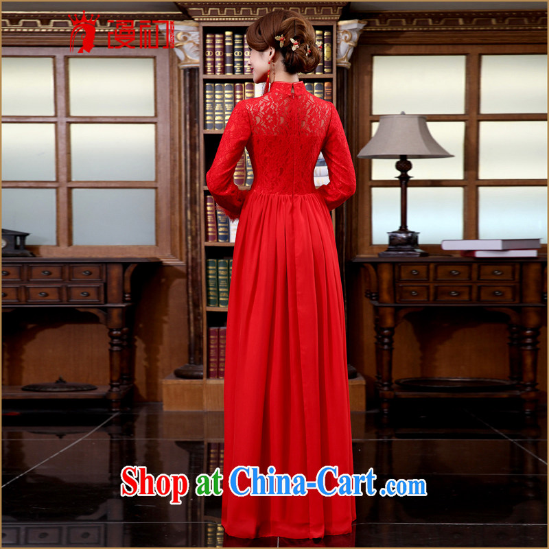New 2015 spring long cheongsam red long-sleeved improved bridal dresses spring and summer wedding retro toast serving red XXL, diffuse, and, shopping on the Internet