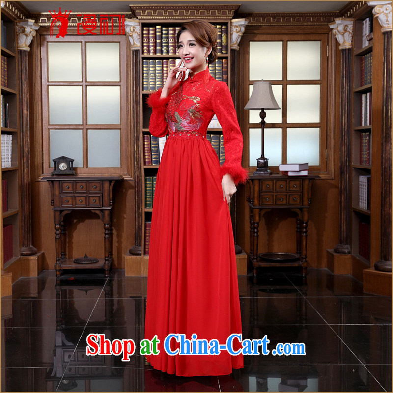 New 2015 spring long cheongsam red long-sleeved improved bridal dresses spring and summer wedding retro toast serving red XXL, diffuse, and, shopping on the Internet