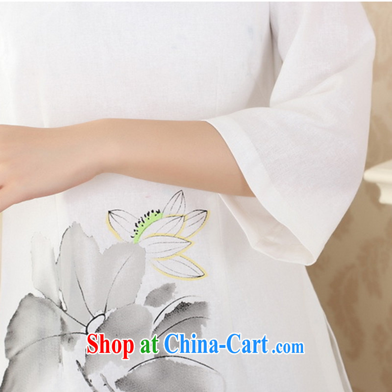 Spend the autumn and the new hand-painted dresses T-shirt cotton the linen Chinese Ethnic Wind blouses Tang with improved white XL, figure, and shopping on the Internet