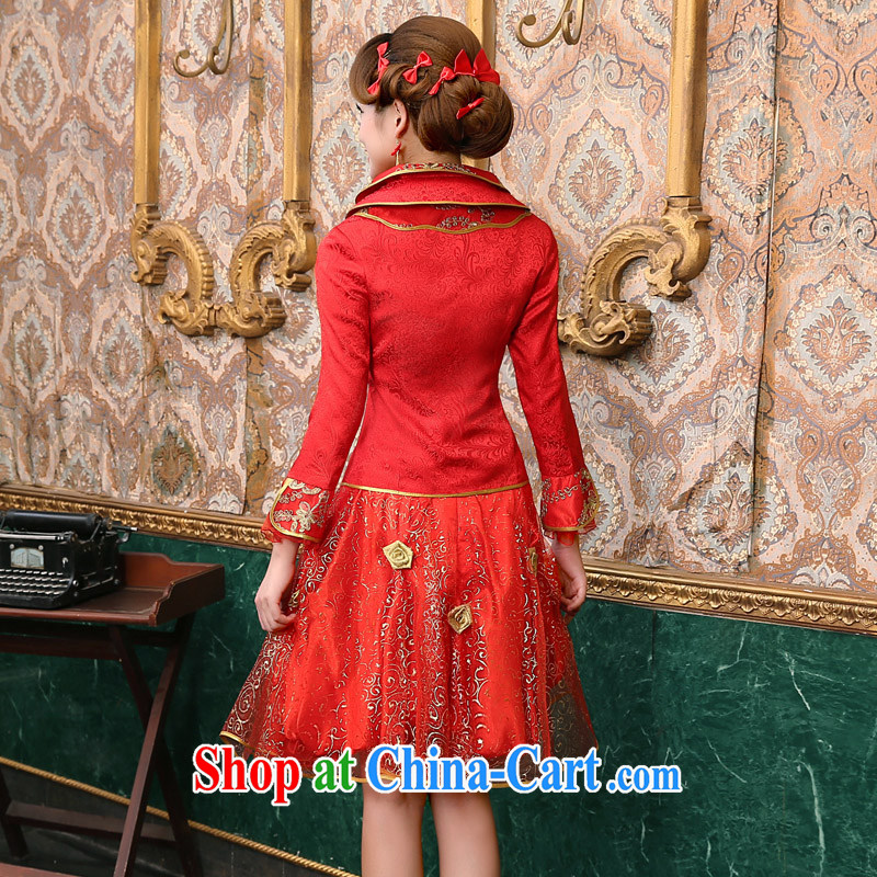 A good service is 2015 new spring and summer red bridal wedding dress Chinese long-sleeved dresses toast 9 serving the cuff, lantern skirt XL, serving a good solid, shopping on the Internet