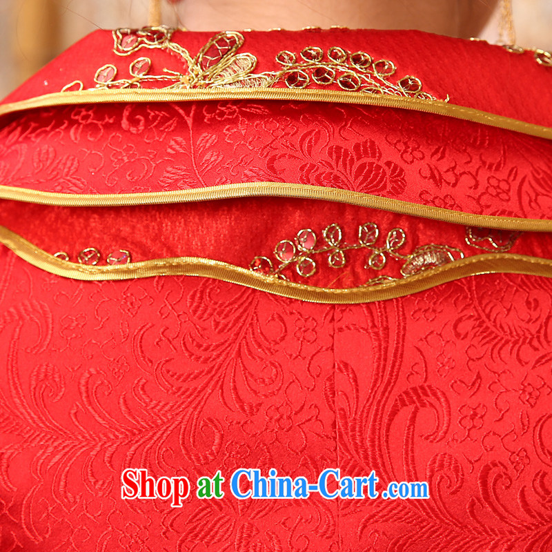 A good service is 2015 new spring and summer red bridal wedding dress Chinese long-sleeved dresses toast 9 serving the cuff, lantern skirt XL, serving a good solid, shopping on the Internet