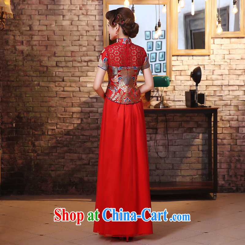 The United States and the dresses 2015 new marriages, long red toast serving retro improved Openwork lace stitching Chinese Dress Q 0027 red XXL, the United States, Nokia (Imeinuo), online shopping