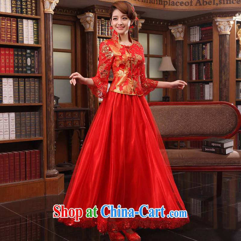 A good service is 2015 new Autumn Chinese red brides with wedding dress small Fengxian toast clothing cheongsam dress in long sleeves dress L, good service, and, shopping on the Internet