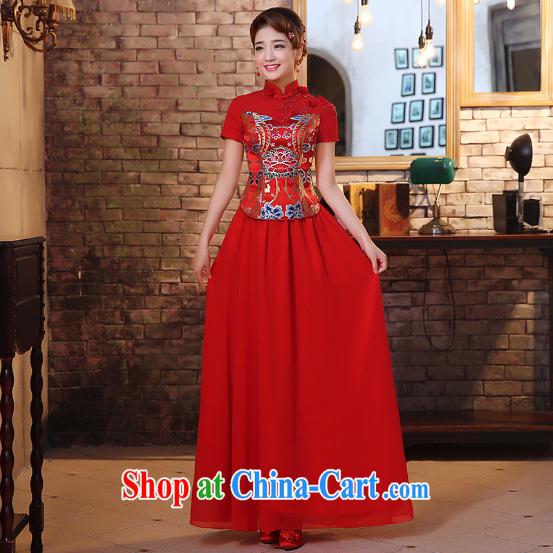 The United States and the dresses 2015 new marriages long red toast serving lace beaded retro improved Chinese Dress Q 0028 red XXL
