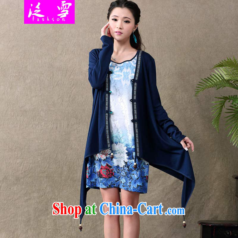 Snow and Ethnic Wind dresses new retro dresses Web yarn stamp long-sleeved dress two-piece female simple sum female ethnic wind 612 blue XXL, and snow, and on-line shopping