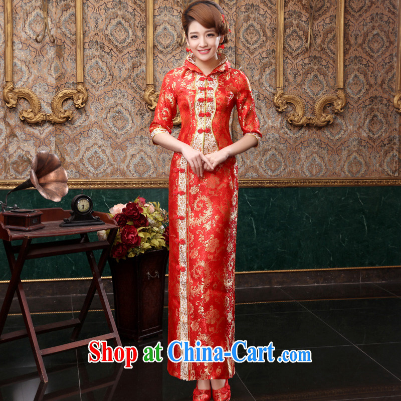 A good service is 2015 new autumn red brides with wedding dress Chinese married Yi Long cheongsam dress uniform toast in long sleeves, skirts 4 XL, good service, and, shopping on the Internet