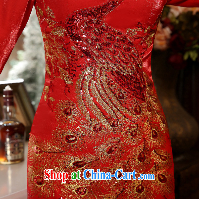 A good service is 2015 new spring and summer red bridal wedding dress short Chinese Antique toast clothing cheongsam dress, cuffs, L, good service, and, shopping on the Internet
