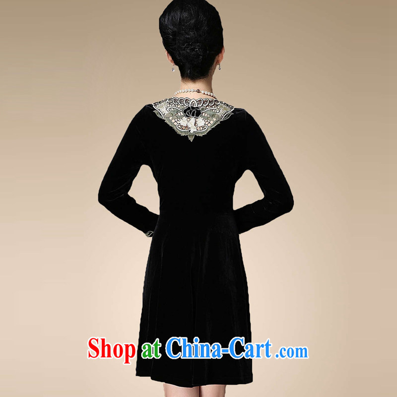 Sunflower Japanese China wind the wool embroidered staples in Pearl River Delta older mom with long-sleeved large code elegance double-yi skirt Q 1326 black XXXXL, sunflower Japanese, shopping on the Internet