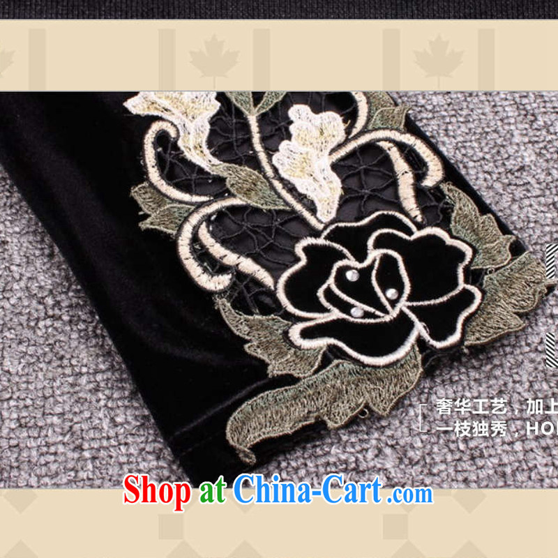 Sunflower Japanese China wind the wool embroidered staples in Pearl River Delta older mom with long-sleeved large code elegance double-yi skirt Q 1326 black XXXXL, sunflower Japanese, shopping on the Internet